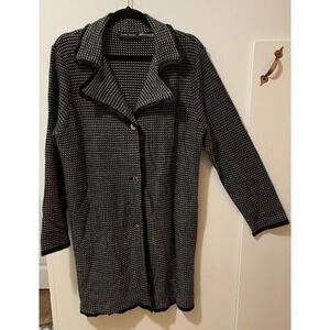 Ivanka Trump Women's Medium Black‎ and White Houndstooth Sweater Duster Cardigan